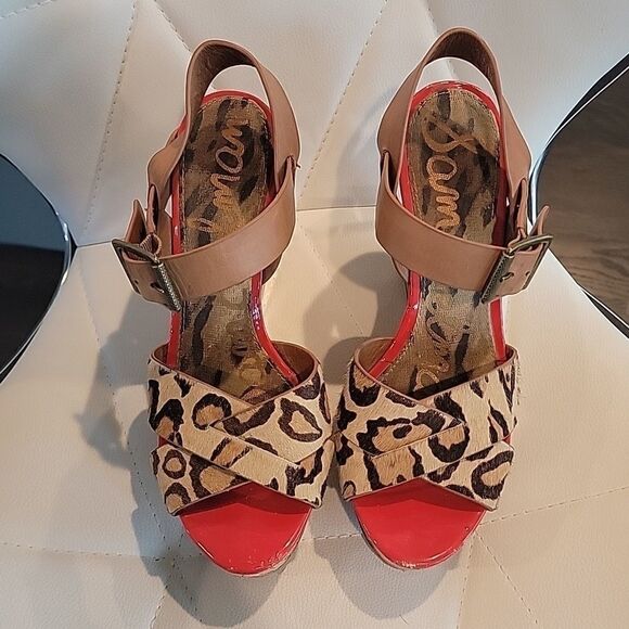 Sam Edelman Animal Print Wedges with Tan Straps - Picture 6 of 11